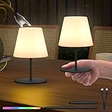RWWR 2 Stück Tischlampe Kabellos LED Akku Kleine Nachttischlampe Mini 8 Farben USB-C Aufladbar Tischleuchte Outdoor Indoor IP44 8-10h Akkulaufzeit Höhenanpassung Schwarz