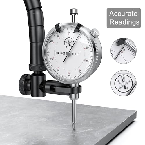 Image of HDLNKAK Dial Indicator 0-1'' with Magnetic Base, Dial Indicator Tools Set for Alignment, 0.001 inch Accuracy Measurement Tool with Flex Arm Base and Indicator Combo( White Dial Indicator)