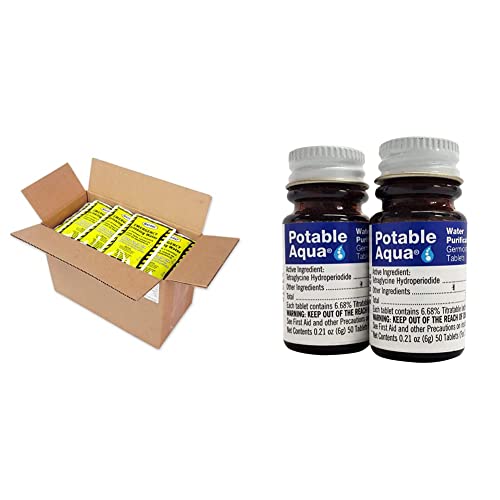 Mayday Pouch Water, Coast Guard Emergency Water, 4.225 Oz/125Ml 100 Pack & Potable Aqua Water Purification, Water Treatment Tablets - 50 count Twin Pack