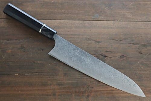 SAJI R2/SG2 DIAMOND FINISH DAMASCUS GYUTO JAPANESE CHEF KNIFE 240MM WTIH EBONY HANDLE