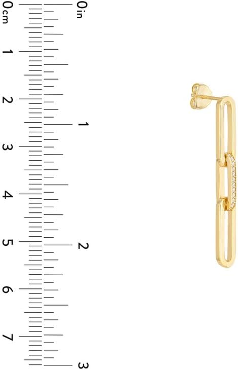 14k Yellow Gold 0.12 Dwt Diamond Paper Clip Long Drop Dangle Earrings Clip on Earring for Women