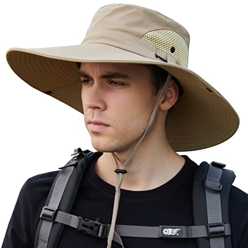 Muryobao Mens Sun Hat Summer Outdoor Upf50+ Uv Protection Waterproof Wide Brim Bucket Hats Foldable Boonie Cap For Fishing Hiking Garden Beach Safari Beige #TOP1