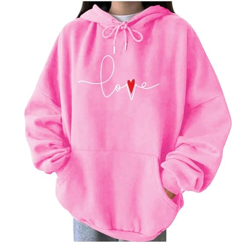 Image of Cocila Jumpers For Women Uk Sweatshirt Love Heart Grahic Hoodies Long Sleeve Hooded Sweatshirts With Pocket (Pink, Xxxxl) Ladies Sweaters Christmas Jumper Womens Fashion Clothes Red Knitted