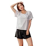 [RAVIR] 【ラヴィール】水着 レディース 体型カバー 2点セット 女性用水着 レイヤード ショーパン ホワイトボーダー/ブラック Sサイズ