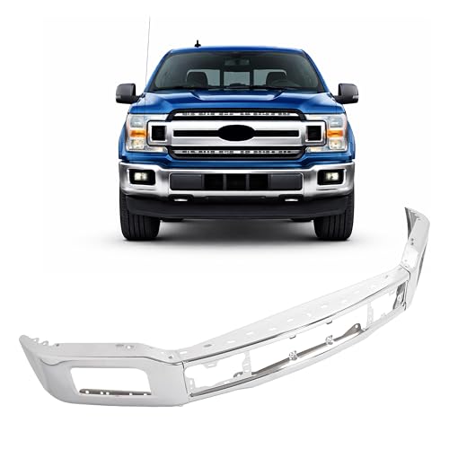ALMULOO Front Bumper Face Bar Compatible with 2018-2020 Ford F-150 W/Fog Lamps Replacement For JL3Z-17757-A FO1002430 Bumper Cover Steel Chrome Silvery 3PCS