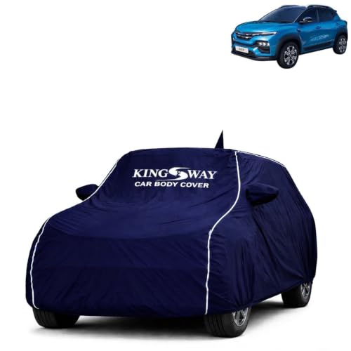 Image of KINGSWAY Super Waterproof Car Cover Only with Kiger (Year 2021 to 2025 - All Model) | Mirror and Antenna Pockets | All Weather Car Body Cover with Silver Piping | Blue
