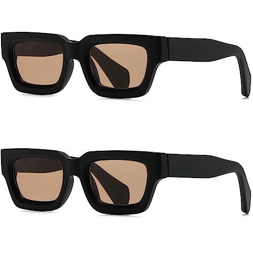 Breaksun Thick Rectangle Sunglasses for Women Men Fashion Chunky Square Sunnies 90s Retro Shades (Matte Black/Brown + Matte Black/Brown)