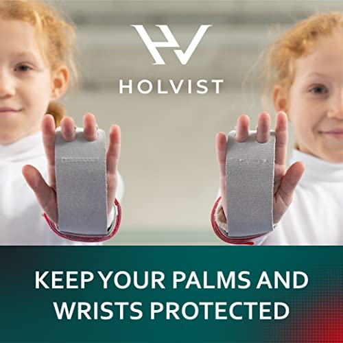 Holvist Gymnastics Grips | Leather Made Dowel Gymnastic Grips | Gymnastics Grips For Girls 10-12 | Hook & Loop Gymnastics Grips For Girls 7-9 | 2 Hole Womens Gymnastics Hand Grips (3, Red) #TOP5