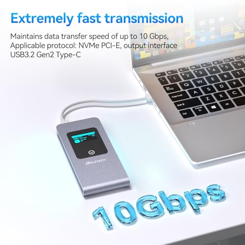 Reletech M.2 SSD Portable USB3.1 Type-C 10Gps Hard Drive case, Supports NVMe/SATA Two protocols, Suitable for MacBook Enclosure Gen 2 (10 Gbps) to NVMe PCI-E M.2 SSD Case (Silver) - Image 4
