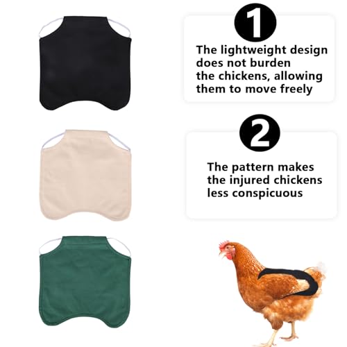 lasuroa 3stk Einstellbar Hühnersattel für Hennen, Langlebig Poly-Baumwolle Hennen Schürzen Atmungsaktiv Geflügel Federschutz für Rücken & Seiten (Khaki, Grün, Schwarz)