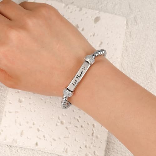 Let Them Diamond Beaded Stretch Bracelet Dainty Self Worth Motivational Stainless Steel Engraving Bracelets Crystal Energy Friendship Bracelet Jewelry Gifts for Women Men2