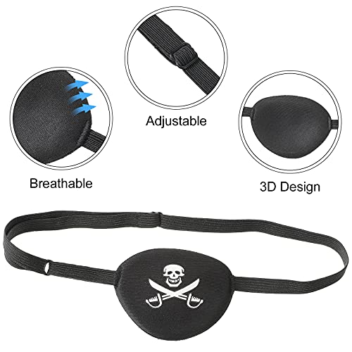 SATINIOR 6 Pieces Halloween Black Pirate Eye Patch One Eye Skull Captain Patch Adjustable 3D Costume for Adults Kids Carnival Christmas Party Favors