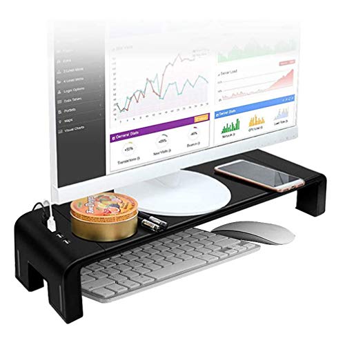 Beyi - Soporte de monitor USB Hub para transferencia de datos, almacenamiento de mesa, soporte de pantalla de ordenador y ordenador en ABS negro, 7,87 x 20,47 pulgadas, carga máxima 50 kg