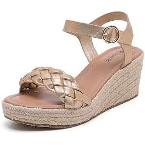 Ruiee Wide Width Wedges Sandals for Women, Summer Platform Espadrille Wedge Heels Wide Feet Braided Ankle Strap Womens Dressy Sandal.