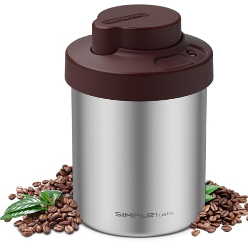 SIMPLETASTE Coffee Canister, One-Piece Press Vacuum Sealed Storage Container, Airtight Stainless Steel Kitchen Food Jar with Date Tracker for Beans, Grounds, Tea, Cereal, Sugar, 44OZ SIMPLETASTE Coffee Canister, One-Piece Press Vacuum Sealed Storage Container, Airtight Stainless Steel Kitchen Food Jar with Date Tracker for Beans, Grounds, Tea, Cereal, Sugar, 44OZ