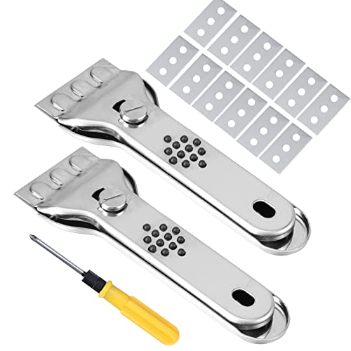 Wzone Ceranfeldschaber 2 Stücke mit Ersatzklingen 12 Blätter, Glasschaber für Reinigung Herdkratzer mit rutschfestem Griff und Klingenschutz Cover