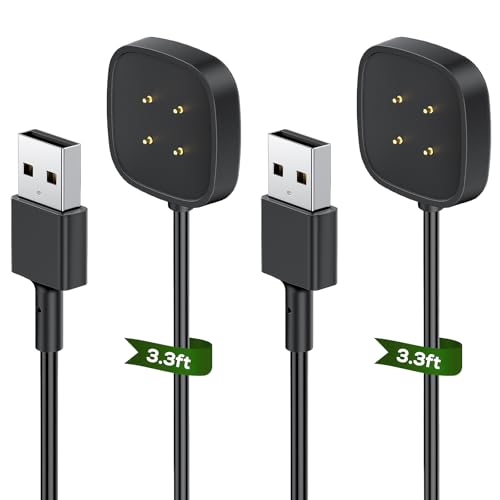 2 Stücke Ladekabel für Fitbit Versa 4/ Sense 2/ Versa 3/ Sense 100cm/3.3ft Ersatz Magnetisches USB Ladestation Charger Cable Dock Kabel für Fitbit Versa 3/Fitbit Sense Smartwatch(Nicht für Versa1/ 2)