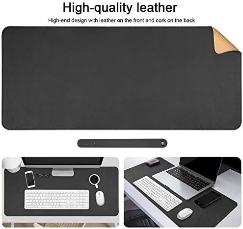 Ewolee Desk Pad, Office Desk Mat 70 * 30cm Natural Cork PU Leather Desk Protector Mat Non-Slip Waterproof Laptop Keyboard Mouse Mat for Office Home School(Black + Cork)