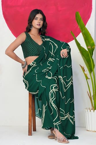 Image of MIRCHI FASHION Saree for Woman Chiffon Georgette Geometric Printed | Lightweight Farewell and Women's Office Sari with Blouse Piece