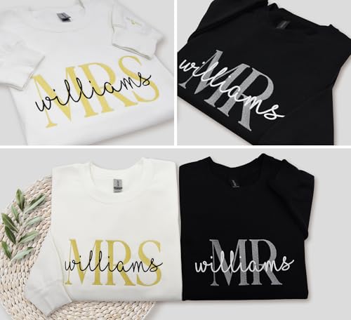 NACRE APPAREL Custom Matching Mrs Mr Embroidered Sweatshirt Personalized Embroidery Couple Hoodie Honeymoon Gift Long Sleeve.2