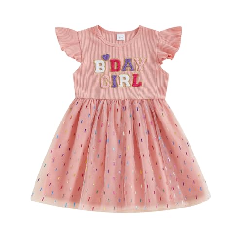 Toddler Baby Girl Birthday Outfit Birthday Girl Ruffle Short Sleeve Patchwork Tulle Dress Little Girl Summer Clothes