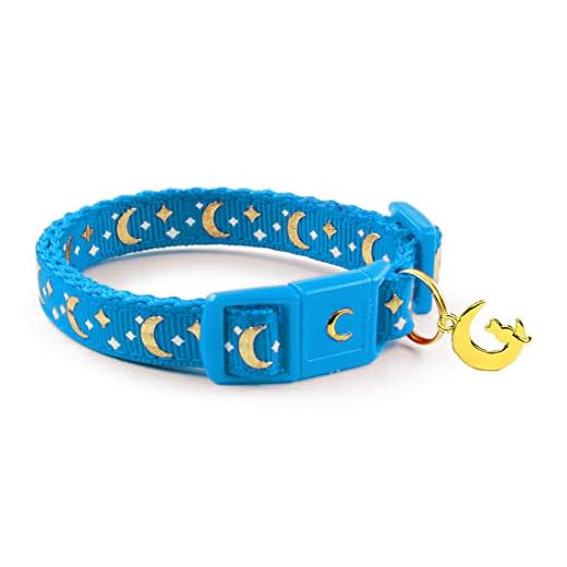 WAAAG Cat Collars, Gold Moons and Stars Cat Collar, Safety Breakaway Cat Collar, Glow in The Dark (Standard 9"-15" Neck, Royal Blue)