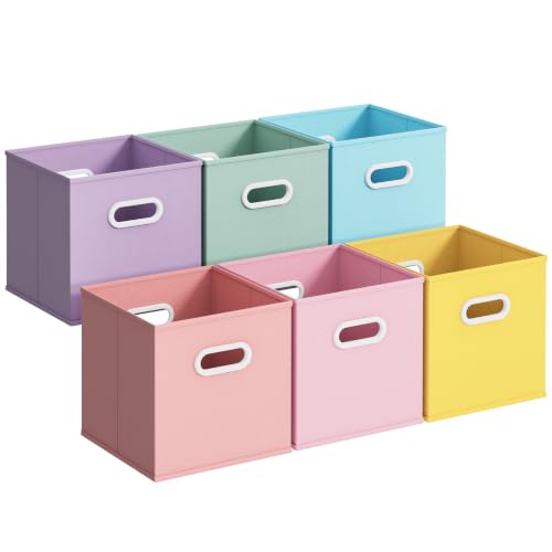 Stero Fabric Storage Cubes Bins, 13 inch Fun Colored Foldable Storage Baskets with Dual Plastic Handle for Home, Kids Room, Closet and Toys Organization, Multi Colored, Set of 6 by Stero - Used condition - US$23.99