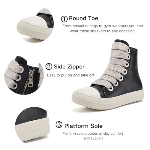 IMPREMEY Women's High Top Sneakers Lace Up PU Leather Shoes with Thick Soles and Zipper, Fashionable Walking Shoes2