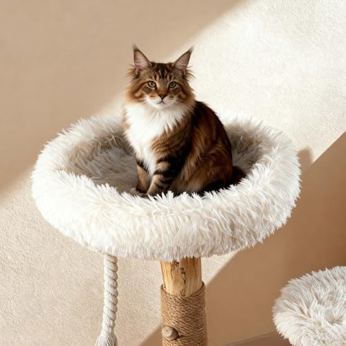 Torre moderna para gatos de interior de madera sólida con poste rascador miniatura 2