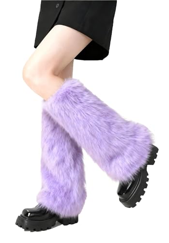 Lina & Lily Womens Winter Faux Fur Leg Warmers Boot Cuffs Covers 15.7 inches Long (Lavender)