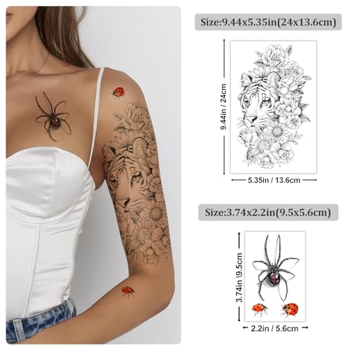 Image of Yazhiji 49 sheets large sexy flowers collection waterproof temporary tattoos lasting fake tattoos for women and girls.