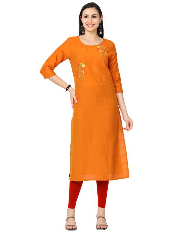 Shammah Women Silk Straight Kurthi with Embroidery