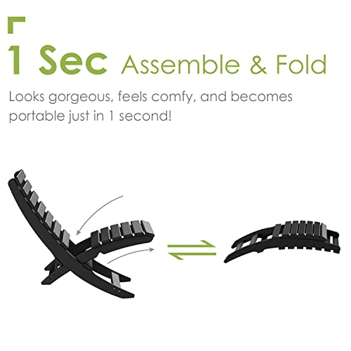 Greenvines Folding Xavier Chairs Set Of 2, Portable Adirondack Chair, Hdpe Plastic All-Weather Fire Pit Chair For Beach Outdoor Poolside Fishing Camping Patio Porch Garden, Support 350 Lbs, Black #TOP3