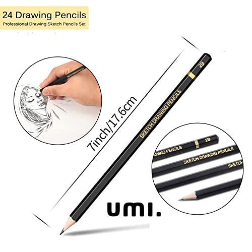 Amazon Brand - Umi Drawing And Sketching Pencils 24 Pencil Set (19 sketch pencils, 3 charcoal pencils, 1 graphite pencil and 1 eraser pencil) - Image 4