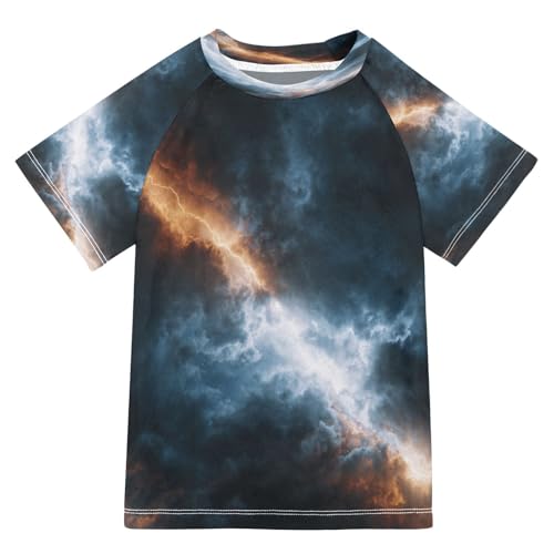 Boys Short Sleeve T-Shirts Dark Lightning Cloud Rashguard Kids Swim Shirts Sun UPF 50+