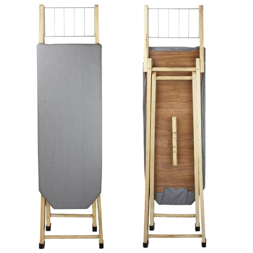 Tábua de Passar Roupa Dobrável, Estrutura de Madeira, com Porta-Ferro, Cor Cinza