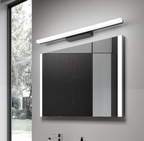 SSNCcNC Lámpara LED de Espejo Luz de Espejo de Baño Luz de baño Luz de la vanidad 6000k blanco frío Impermeable Anti niebla acero inoxidable Aplique Espejo Baño Luz de maquillaje,Negro,60cm