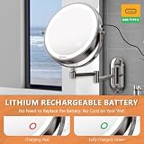Auxmir 8" Ścienne Lustro Kosmetyczne 20X: Dwustronne, 360° Obrót, Wysięgnik, 3 Kolory Światła, 3200mAh, Z Pęsetą