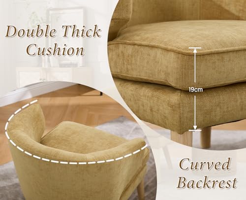 Fauteuil Salon Chenille Jaune Pieds Bois Massif Chairus