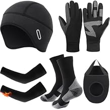 5 Pcs Cycling Warm Accessories Skull Cap Helmet Liner, Shoe Covers, Socks, Gloves Arm Warmer for Men WomenL