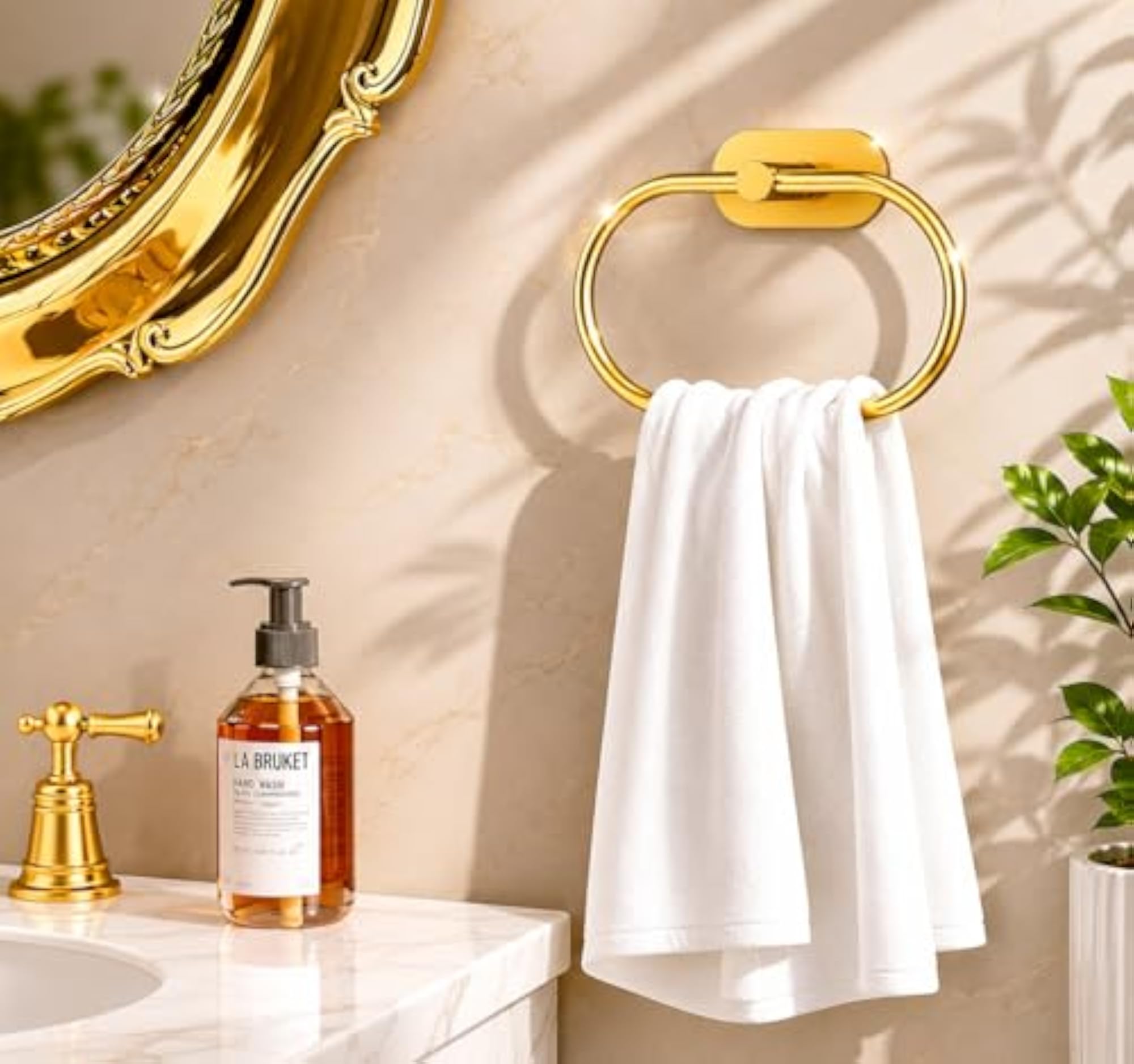 Self Adhesive Towel Holder for Bathroom, Gold Finish