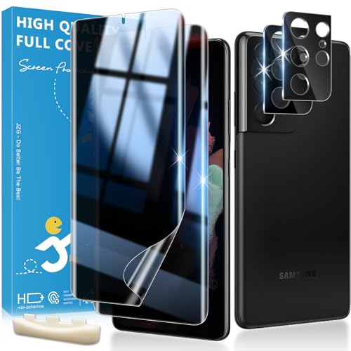 JavoYion 2 Pack for Samsung Galaxy S21 Ultra Privacy Screen Protector Soft Film and 2 Pack Lens Protector Fingerprint Unlock Compatible 25 Anti Spy Easy Installation Bubble-Free Case Friendly