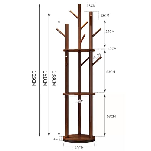 Generic Wooden Coat Rack Freestanding with 3 Shelves and 9 Hooks, Sturdy and Easy Assembly Coat Tree Stand for Entryway, Hallway, Bedroom, Coats, Bags, Hats, Walnut by Generic - Image 2