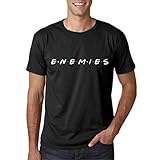Tacto suave Enemies no Friends - Camiseta Hombre Manga Corta (Negro, L)