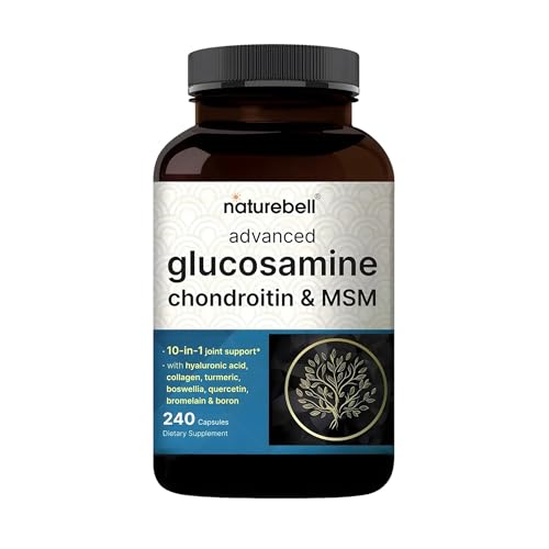 NatureBell Advanced Glucosamine Chondroitin & MSM - 240 Capsules - 10-in-1 Joint Support Complex* - Includes Hyaluronic Acid, Turmeric, Glucosamine, Collagen & More