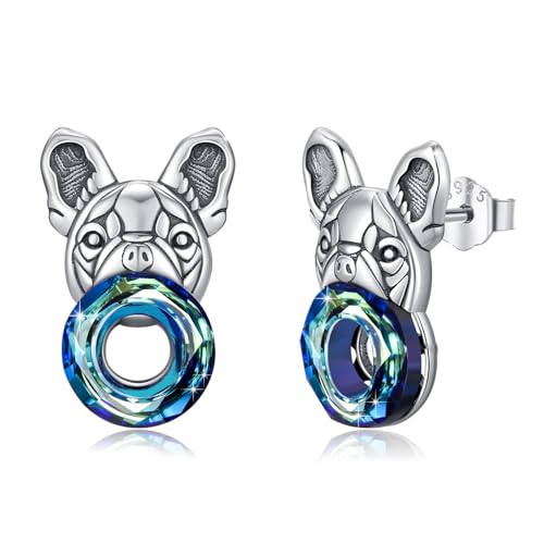 MEDWISE Bulldogge Ohrstecker - 925 Sterling Silber Französische Bulldogge Kristall Ohrringe Tier Schmuck für Unisex, Herren, Freundin, Mädchen, Damen Geschenk