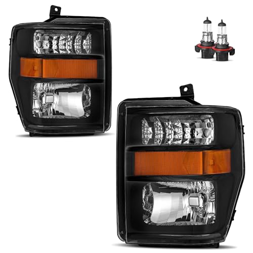KarSpareHub Headlights Assembly for 2008 2009 2010 Ford F250 F350 F450 F550 Super Duty Headlamp Replacement Black Housing Driver & Passenger Side