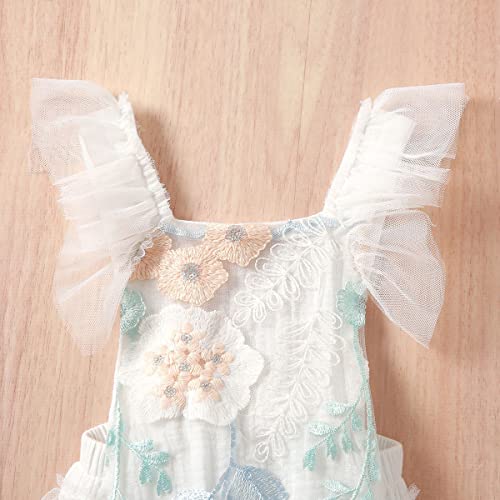 IBTOM CASTLE Leotard, White Floral Embroidery, 12-18 Months, Girls' 1st Birthday Outfit, Cake Smash Photoshoot, Tutu Dress4