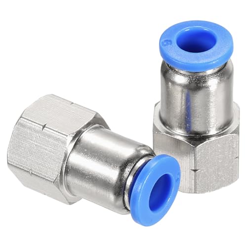 Image of sourcing map 2 Pack 1/8" NPT Female Straight Thread Push to Connect Fittings, 1/4" Tube OD x 1/8" NPT Air Shock Fittings Pneumatic Fittings (Silver Tone, PCF 06-N01)