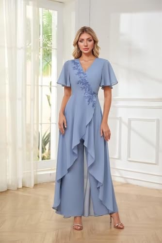 2 Piece Mother of The Bride Pant Suits for Wedding Floral Lace Chiffon Formal Pant Suit for Women Dressy4